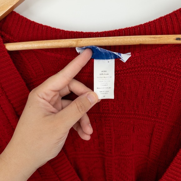 Vintage Red Knit Sweater Vest Womens 1X Academia Indie Granny‎ Hearts Patchwork - Picture 5 of 7